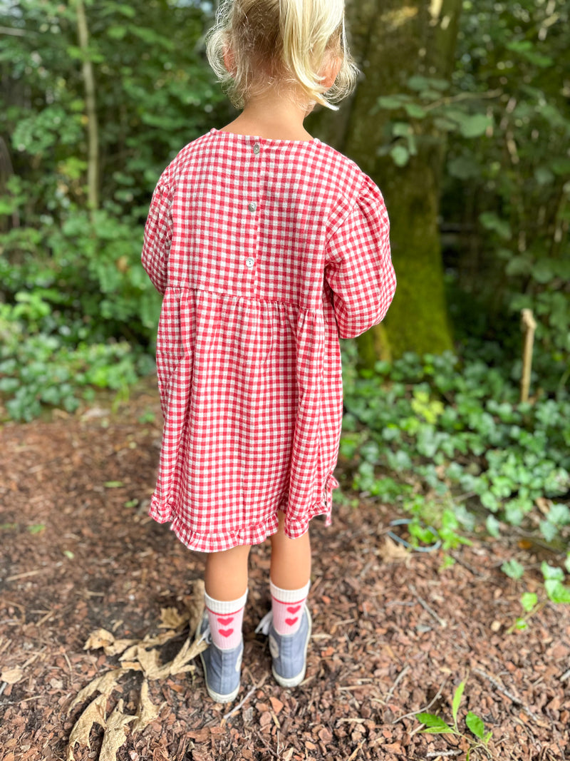 Flanel frill check dress - Red