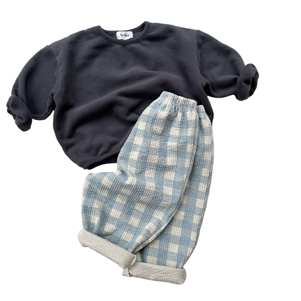 Mochi check corduroy pants - Grey sky