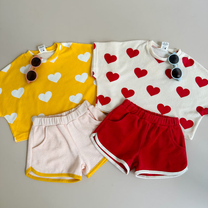 Terry heart set - Ivory/red