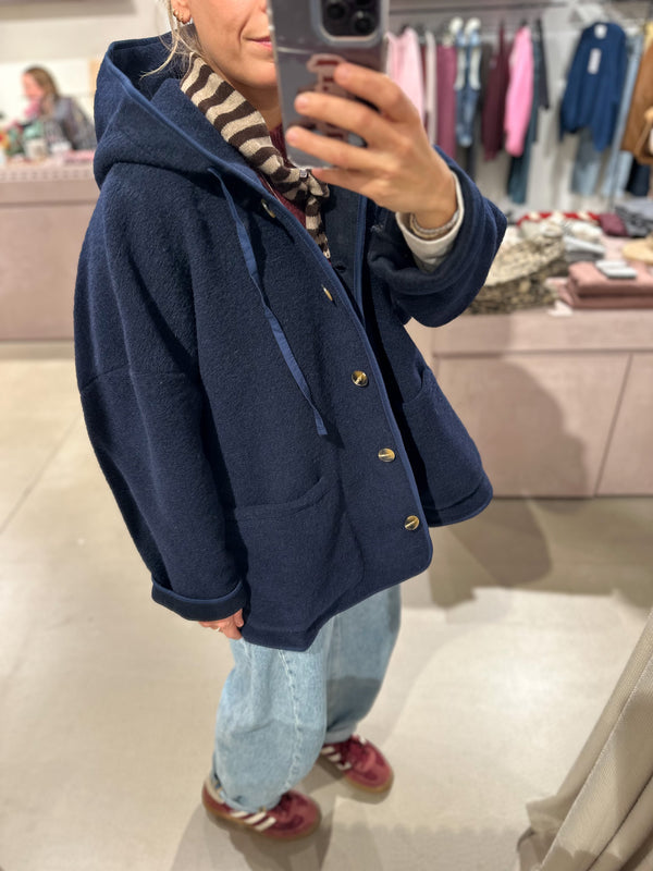 Wool mix hoodie jacket - Navy