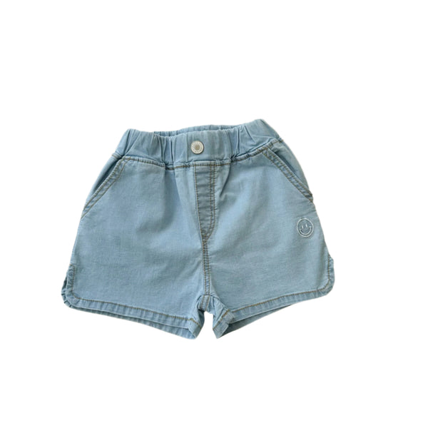 Smile embroidered denim shorts - Light blue