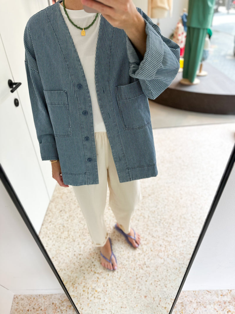 Oversized striped denim jacket - Blue