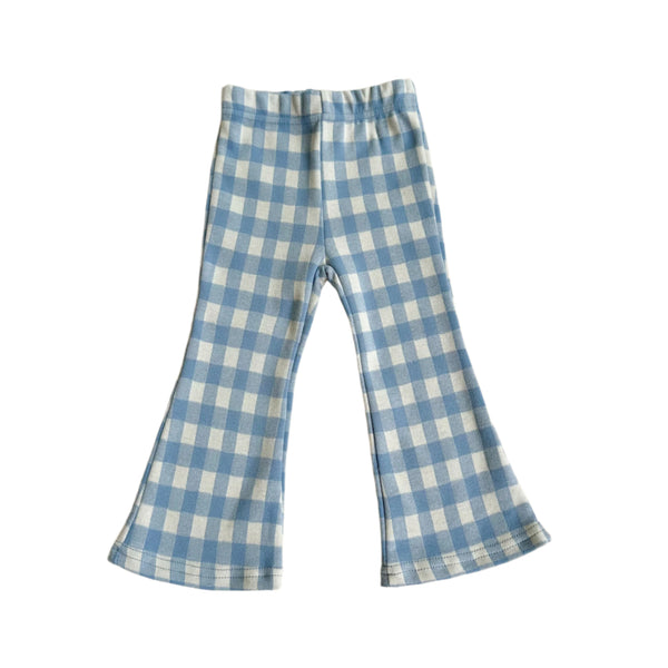 Big check bootcut pants - Pastel blue