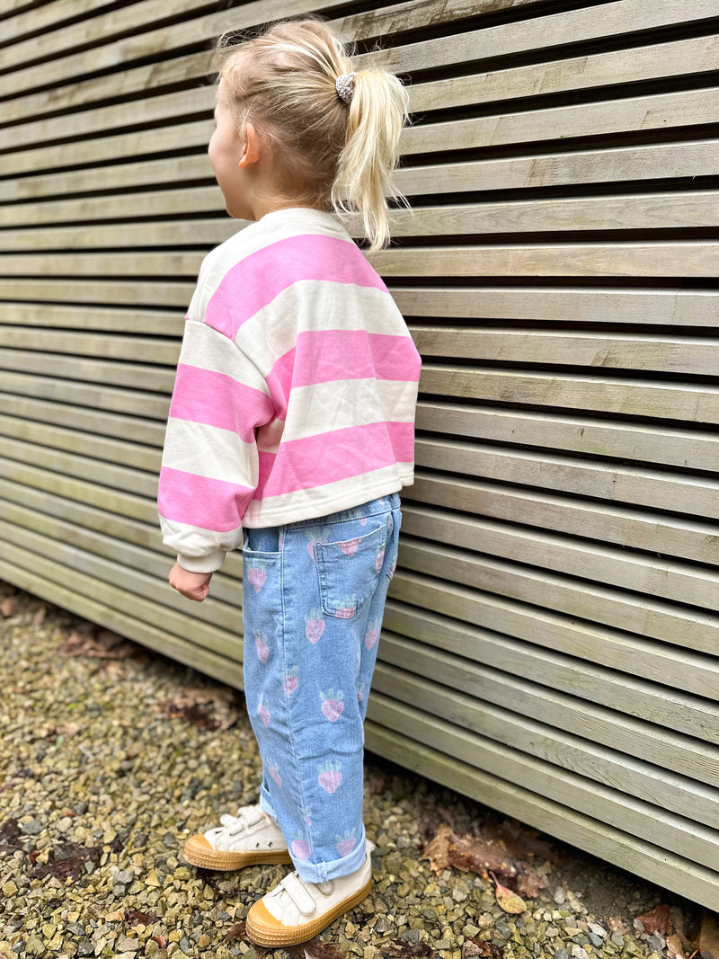 Big stripe cropped sweatshirt  - Pink/cream