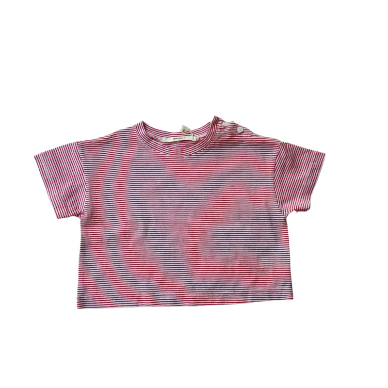 Fine stripe button tee - Red