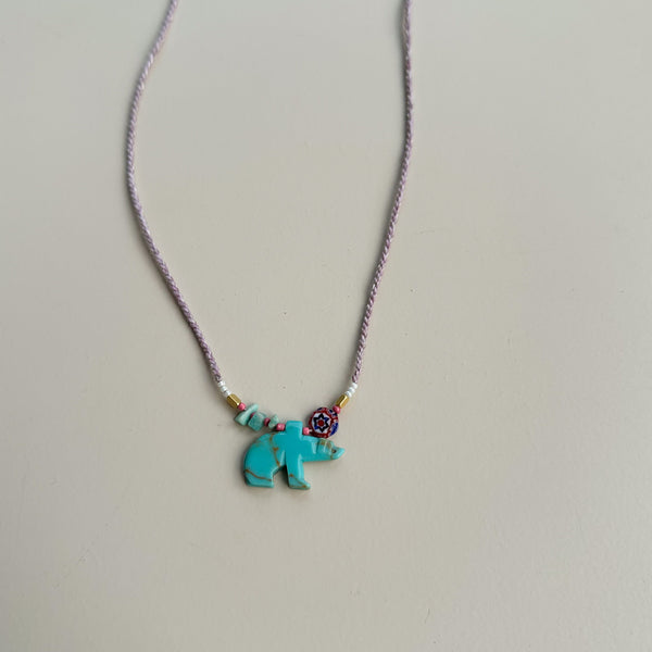 Long bear necklace - Light pink/turquoise