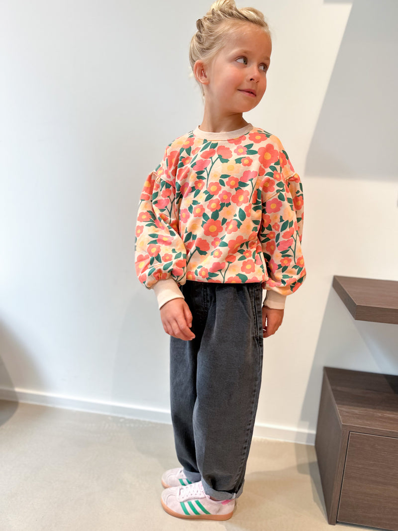 Floral puffy sleeve sweatshirt - Vintage orange