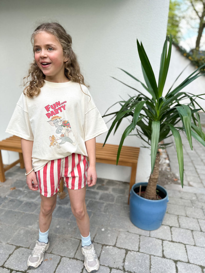 Big stripes denim shorts - Red