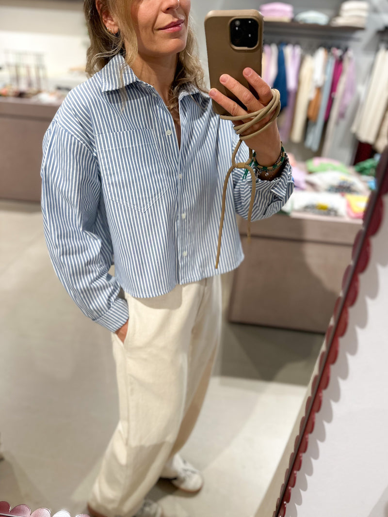 Cropped fit striped shirt - Blue