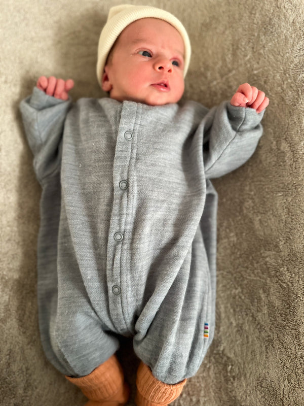 Fleece lined wool onesie - Grey melange