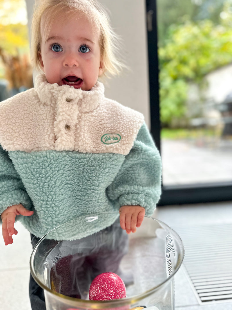 Bicolor pile jumper - Mint/cream