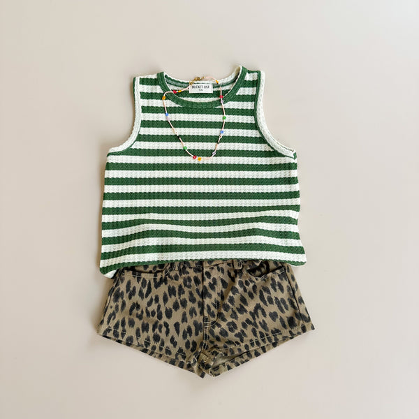 Structured striped top - Green/cream
