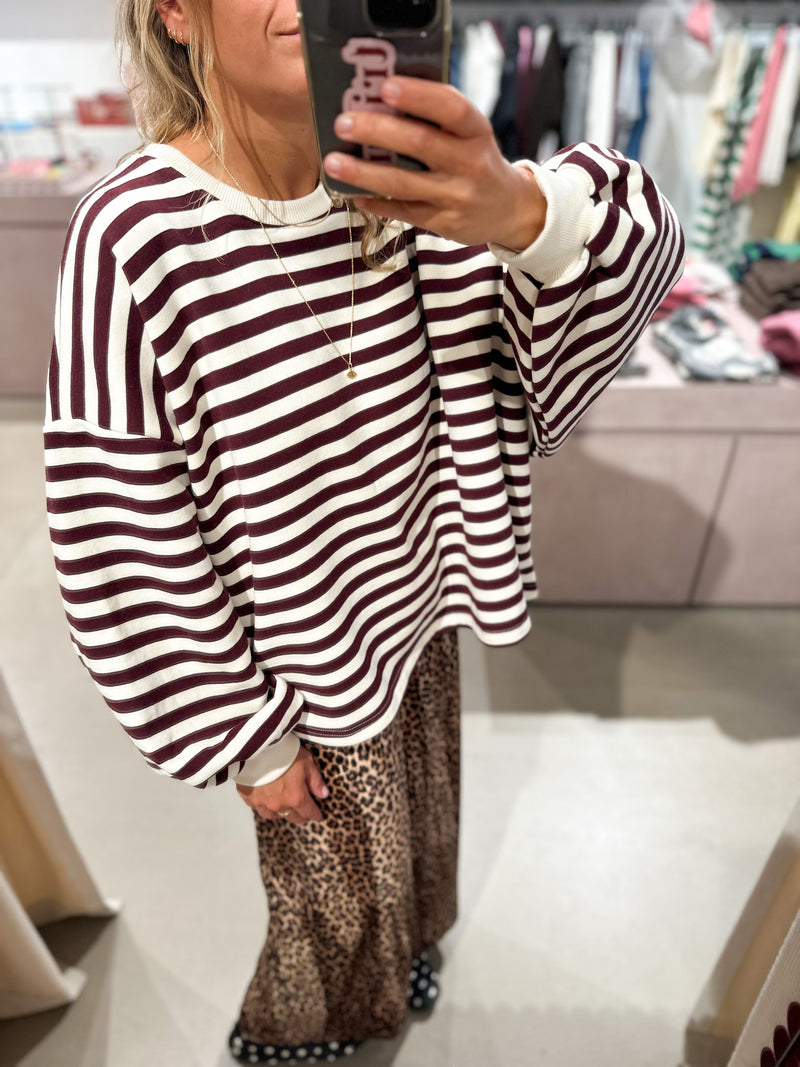 Oversized fleeced boxy sweatshirt - Burgundy stripes
