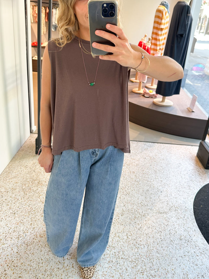 Breezy jersey top - Brown