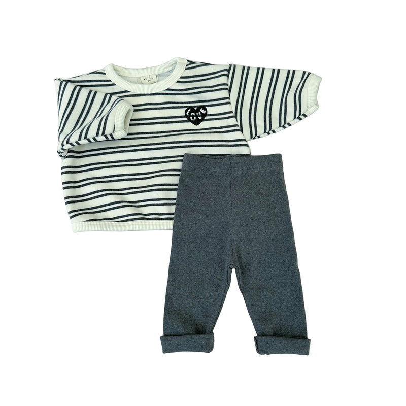 Bebe striped set - Dark grey melange