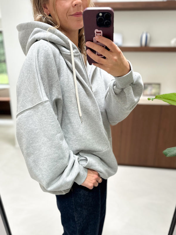 Oversized hoodie zip up - Grey melange