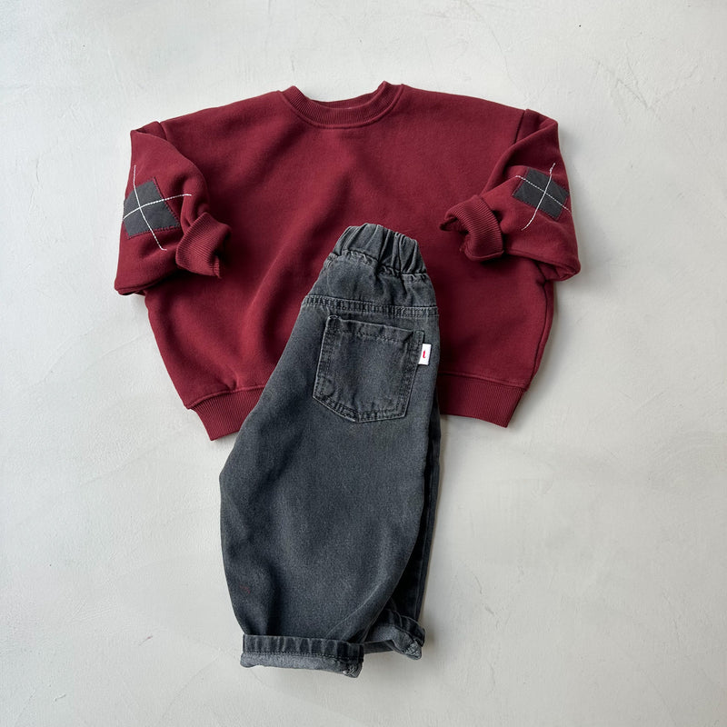 Argyle patch sweatshirt - Wine