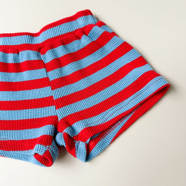 Striped waffle short - Sky/red