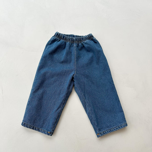 Comfy fleeced denim pants - Blue denim