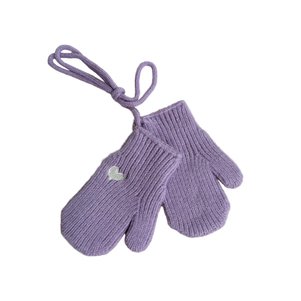 Heart embroidery mittens - Lilac