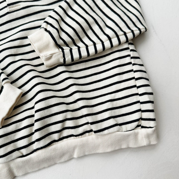Striped collar sweatshirt - Cream/black