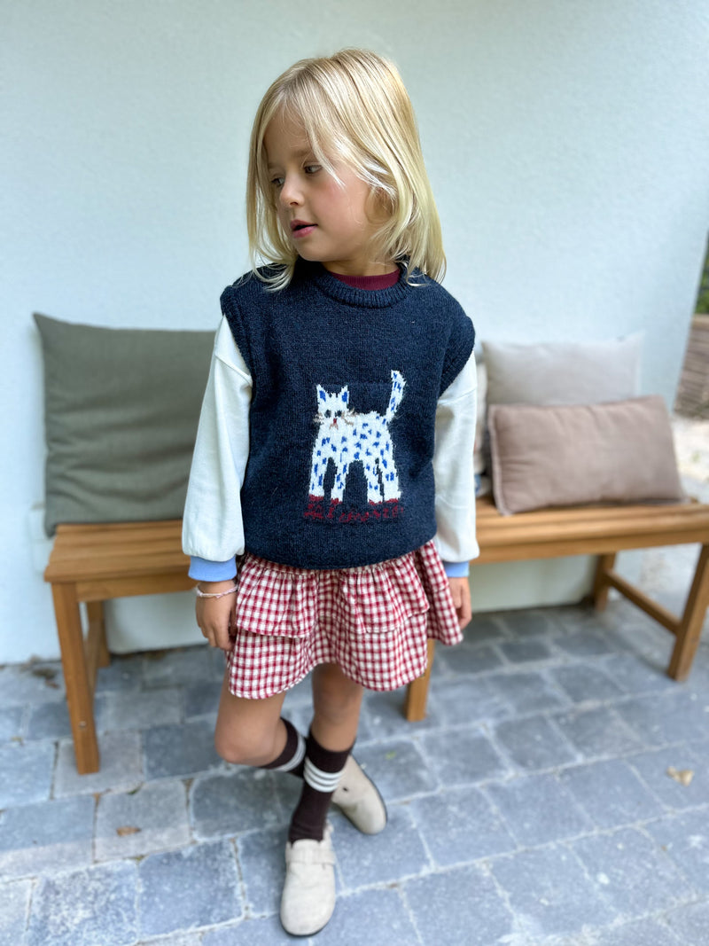 Tiered check skirt - Red