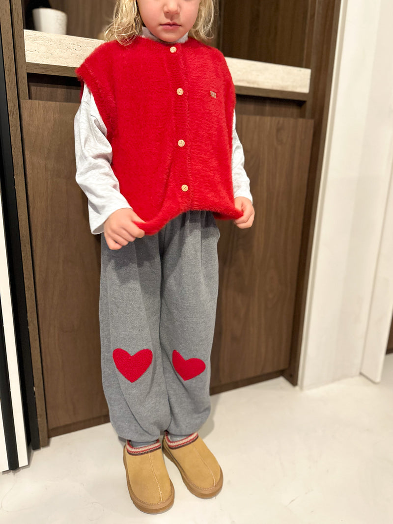 Fluffy button vest - Red