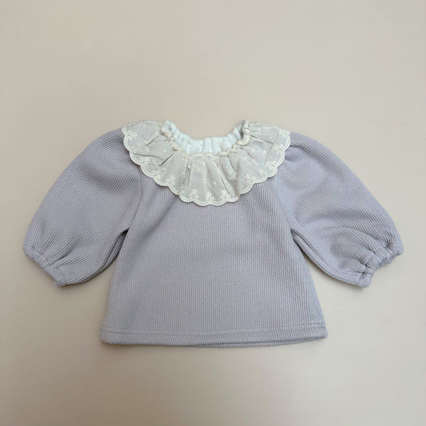 Romantic collar fleece sweater - Dusty lilac grey