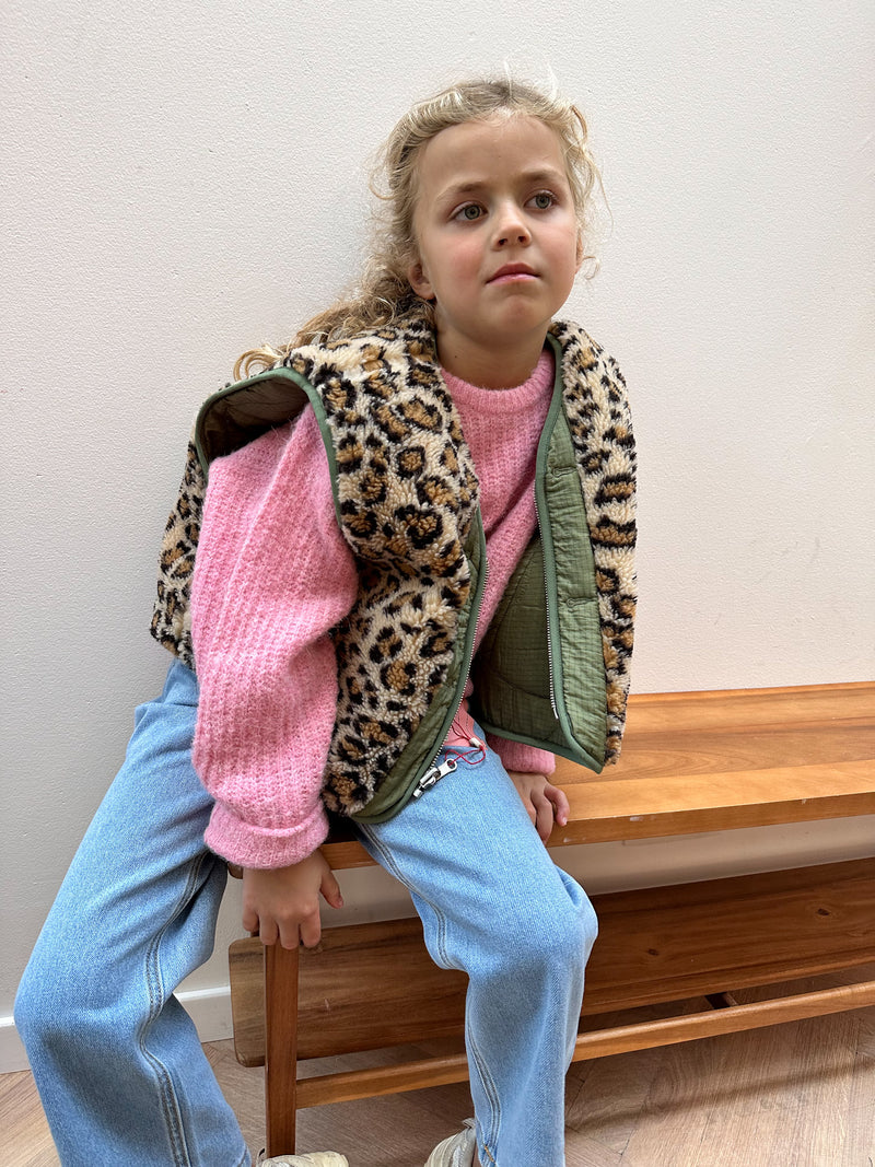 Quilted reversible vest - Leopard/khaki