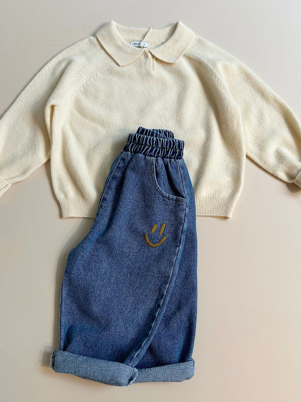 Smiley denim pants - Blue washing