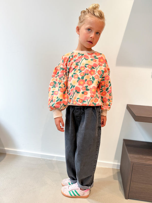 Floral puffy sleeve sweatshirt - Vintage orange