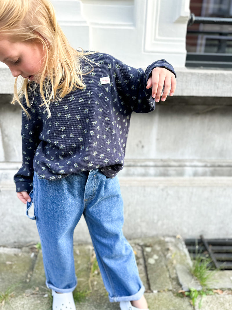 Flower waffle sweater - Navy