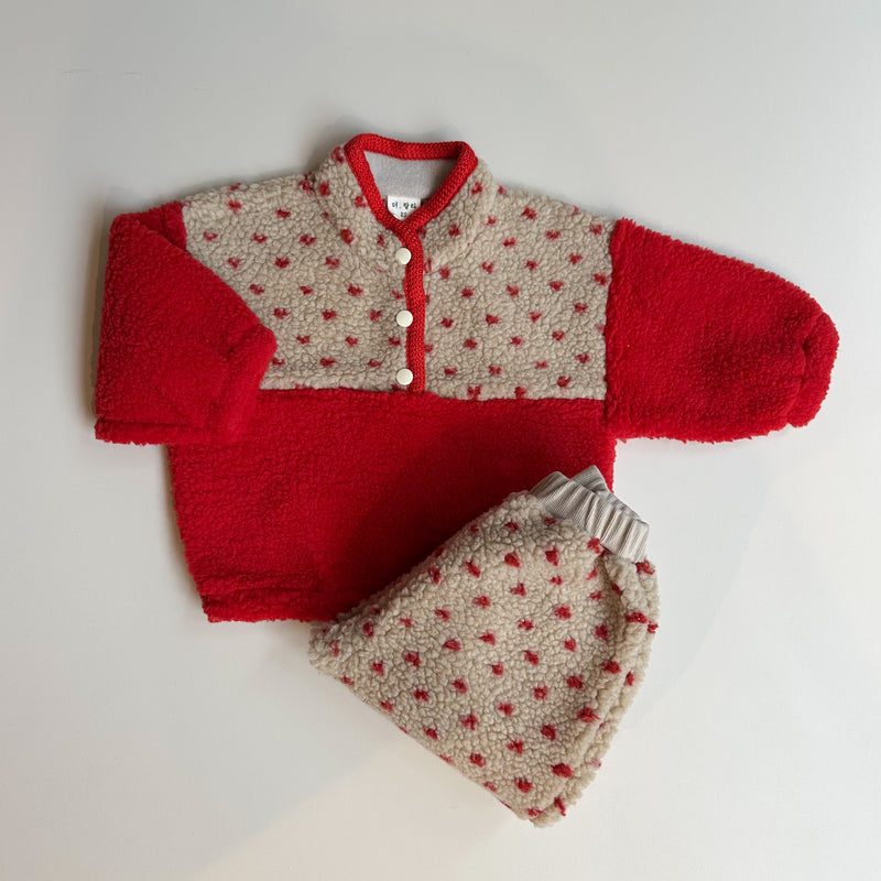Mini hearts teddy pants - Beige/red