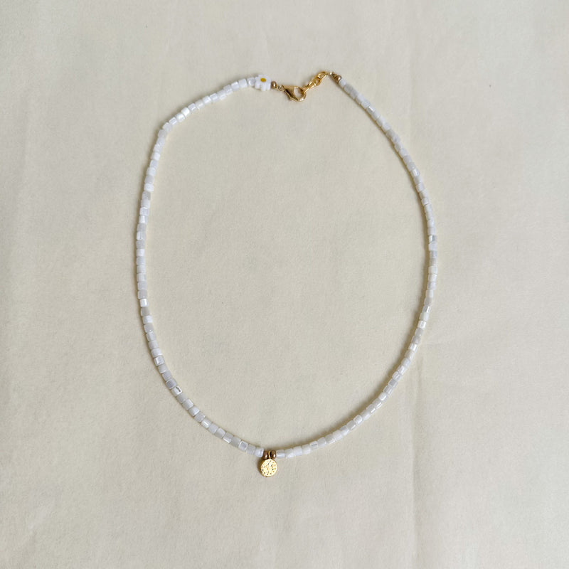 Pearl x small coin necklace - Ivory