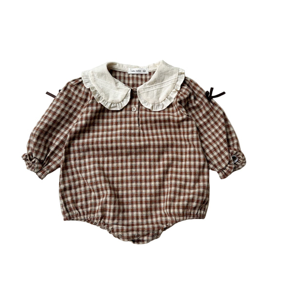 Bebe checked collar onesie - Brown