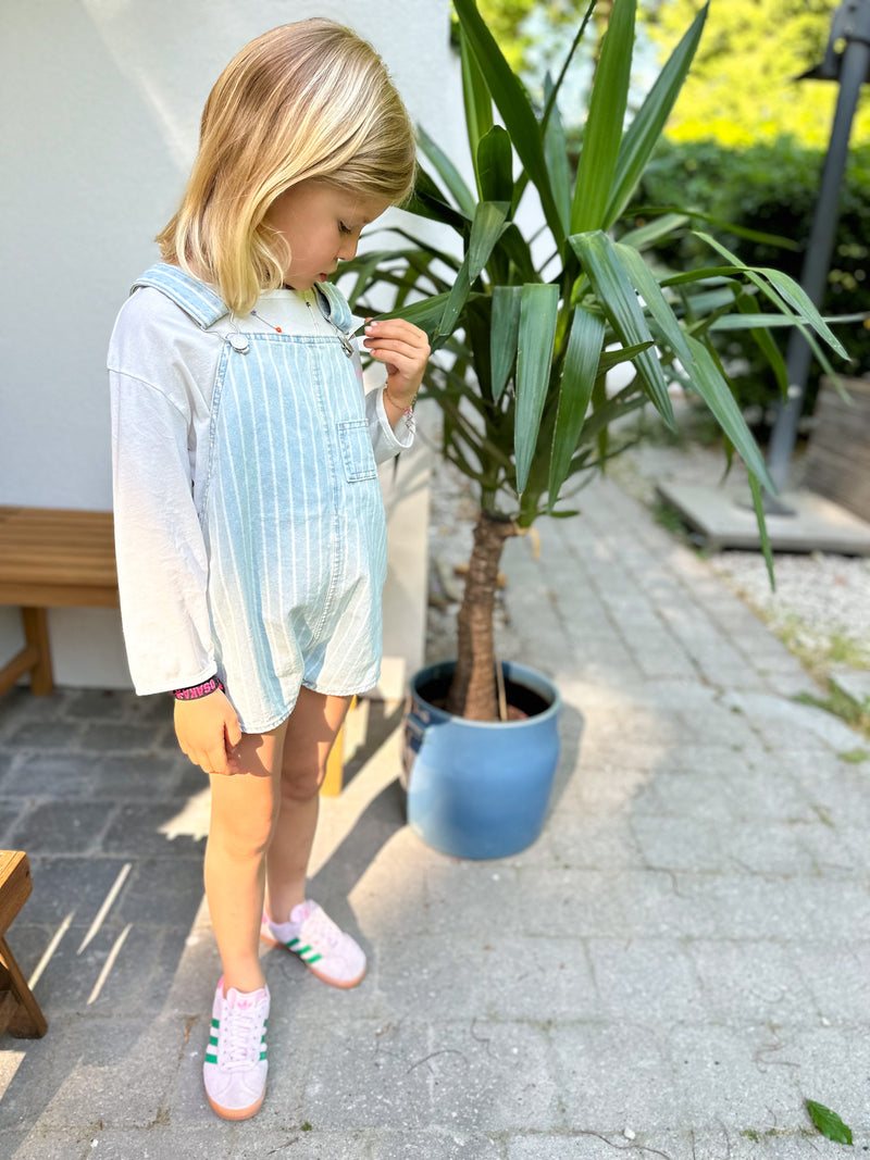 Short pinstripe denim overalls - Blue