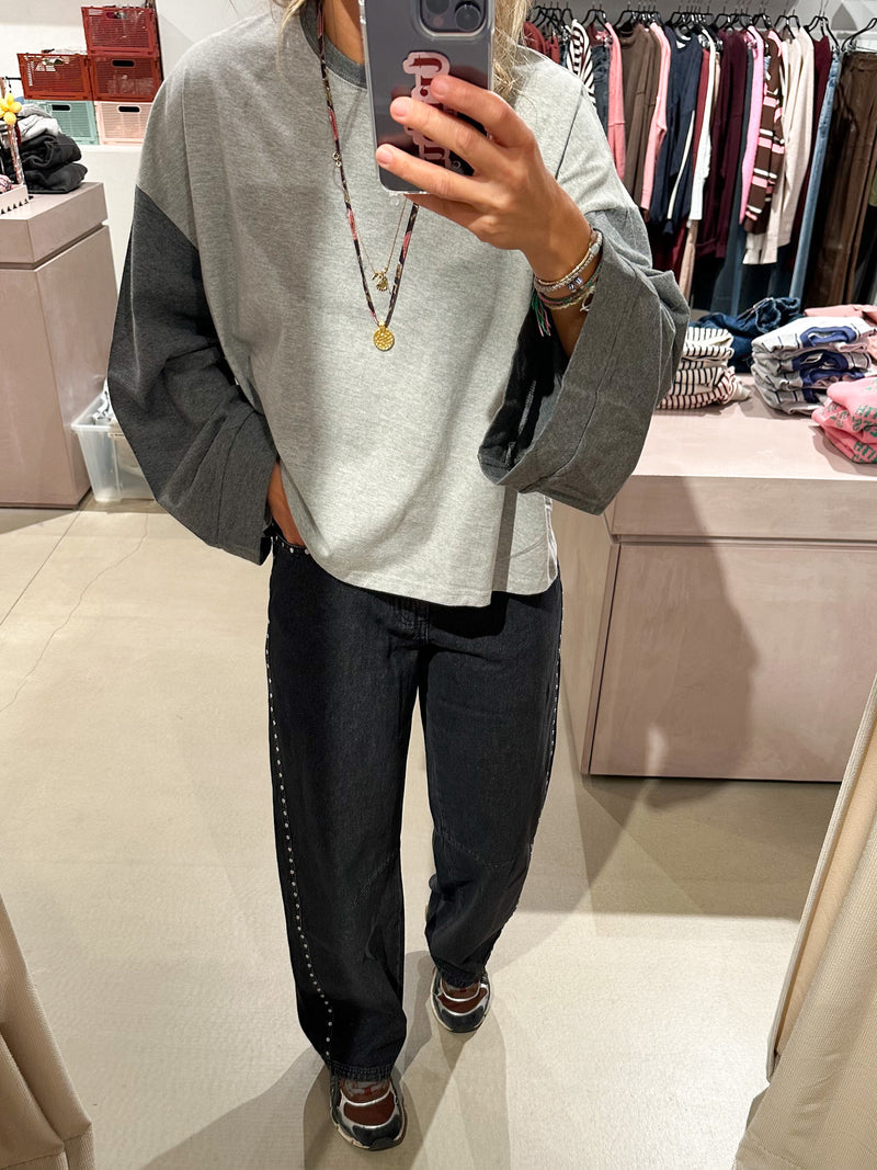 Barrel jeans with studs - Grey washing