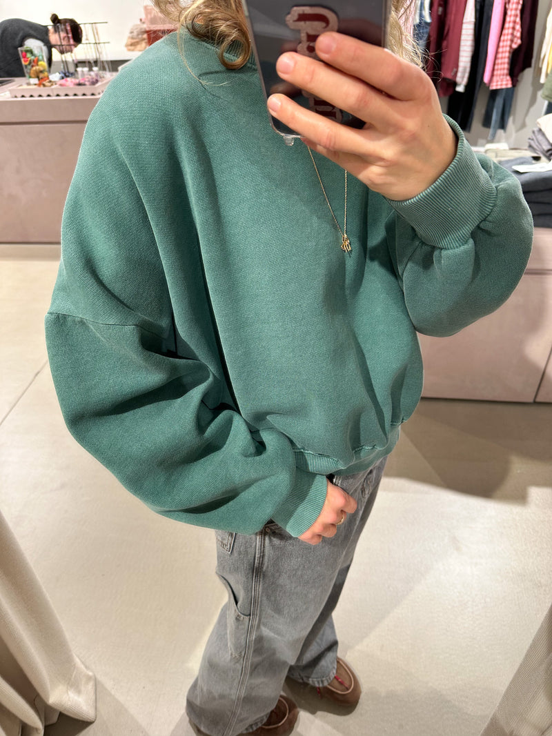 Joe fleeced sweatshirt - Washed forest green