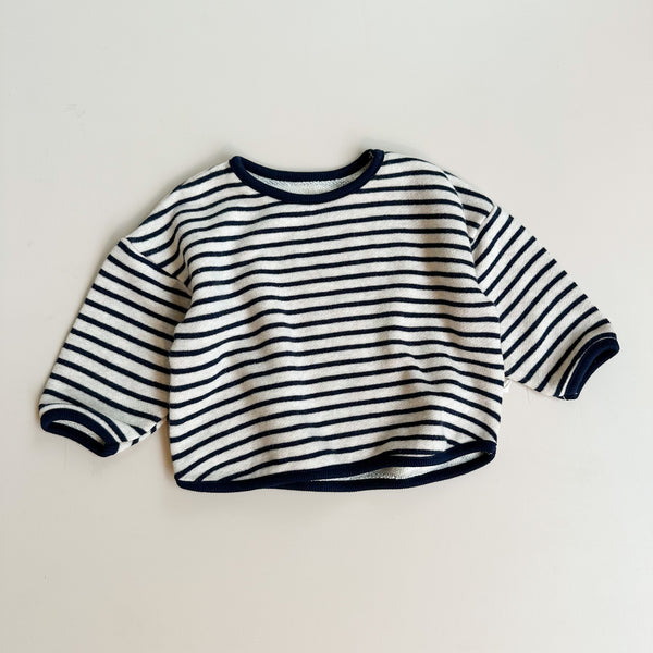 Wide striped piping sweatshirt - Cream/navy