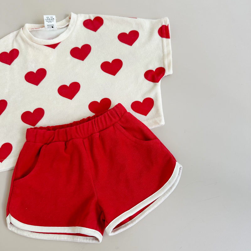 Terry heart set - Ivory/red