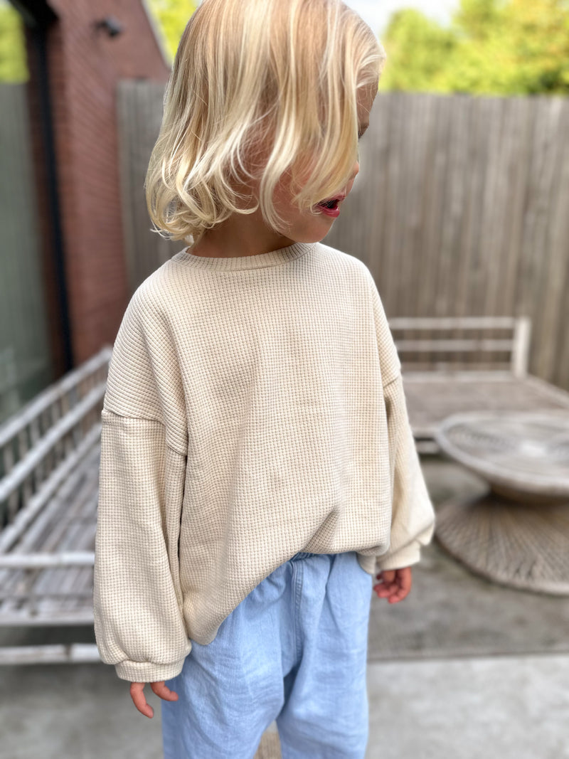 Loose waffle sweatshirt - Light beige