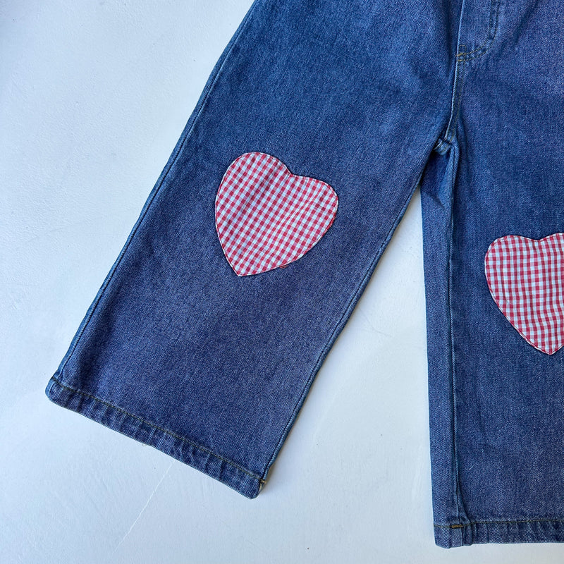 Heart patch denim pants - Blue
