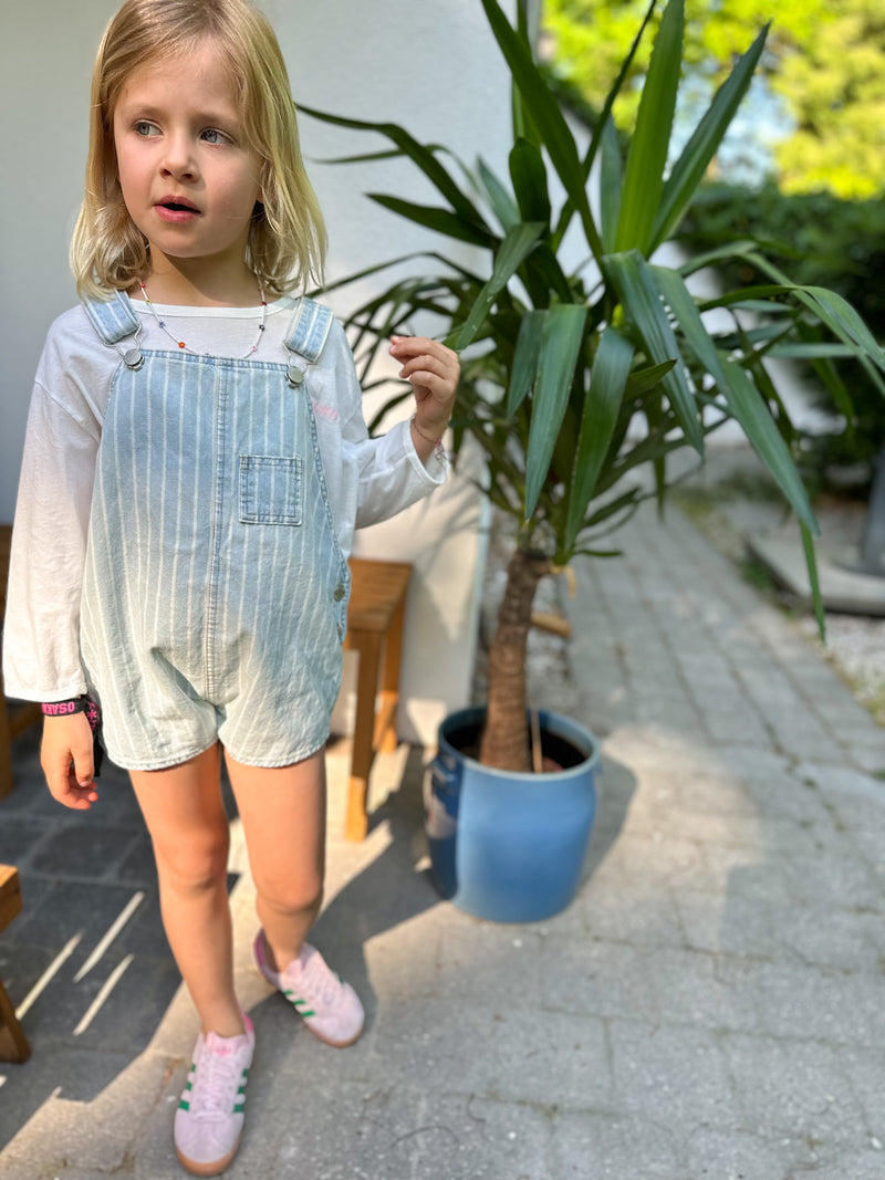 Short pinstripe denim overalls - Blue