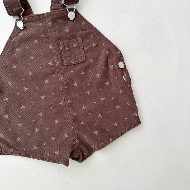 Short corduroy overalls - Brown flower