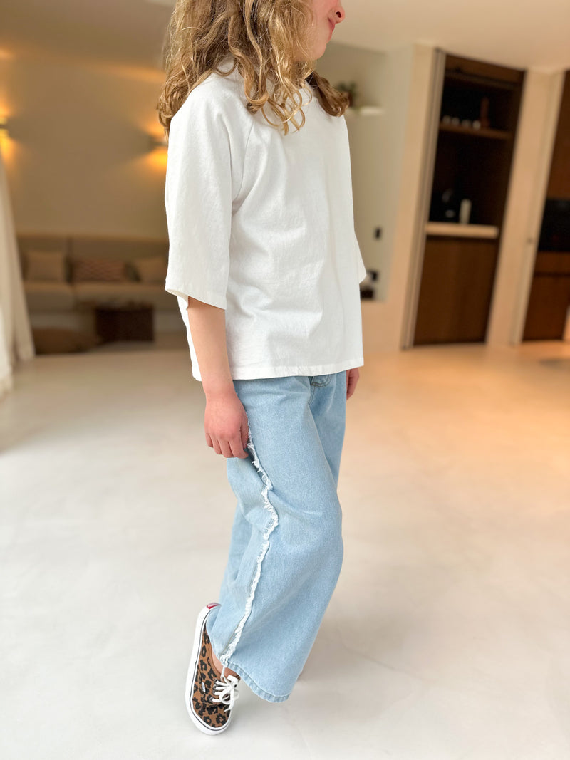 Ruffled denim pants - Light blue