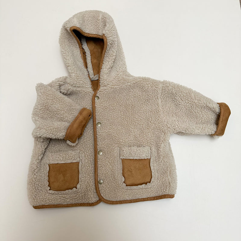 Reversible hooded teddy coat  - Beige