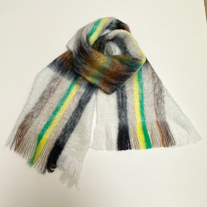 Mohair wool check scarf - Cream/green/navy
