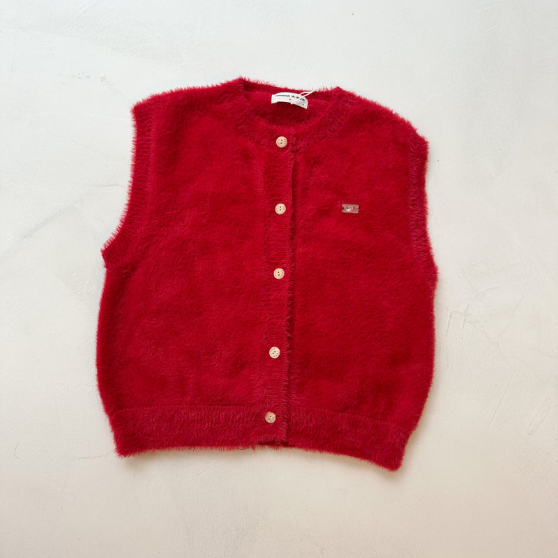 Fluffy button vest - Red