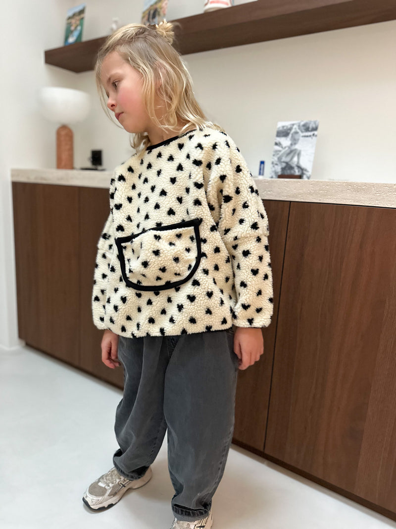Heart teddy pocket jumper - Cream/black