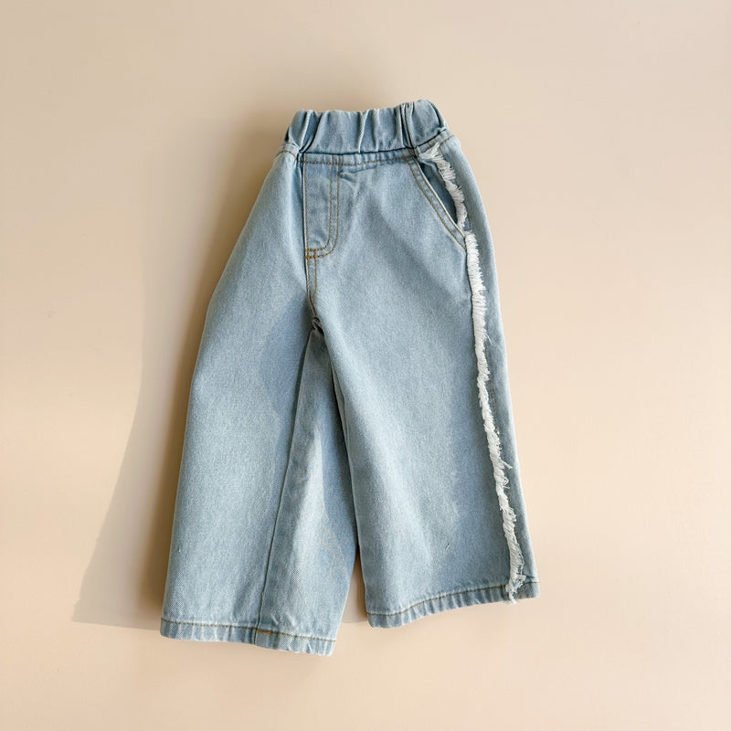 Ruffled denim pants - Light blue